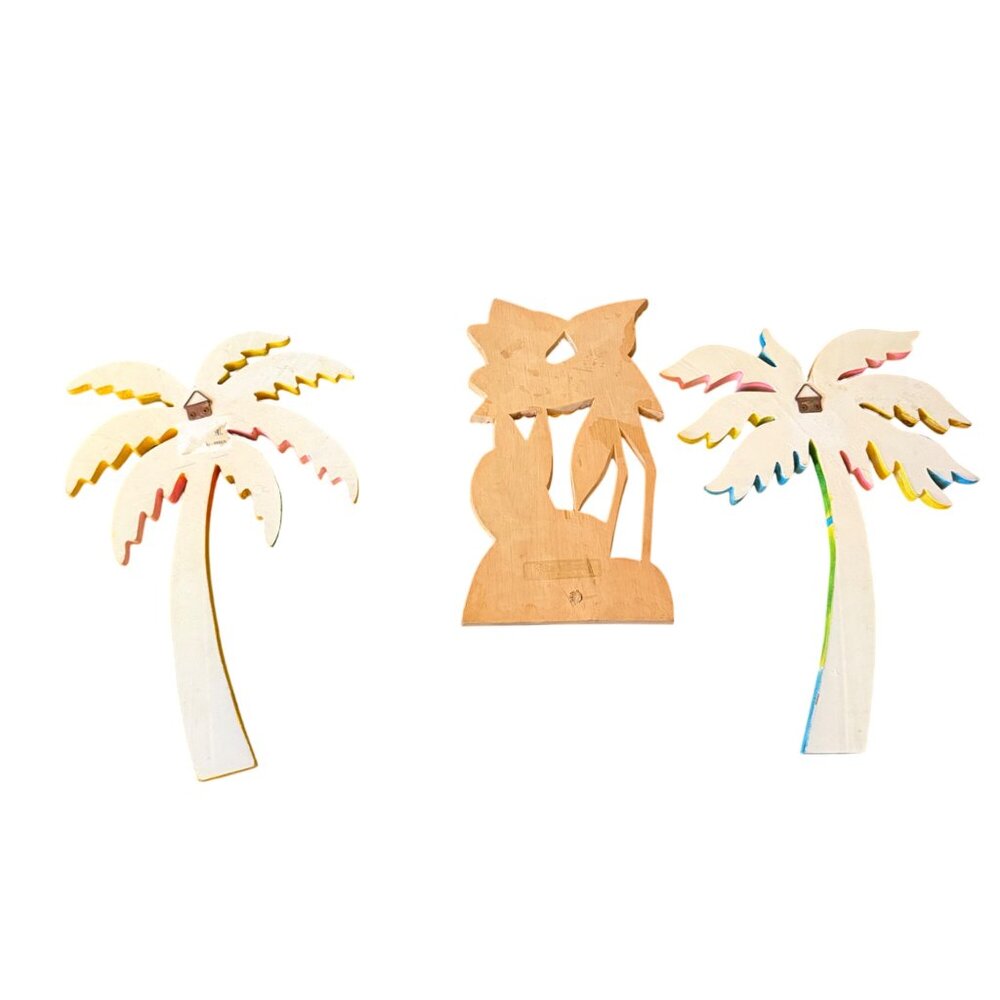 Hand-Painted Wooden Coastal Wall Decor - Flamingo & Palm Tree Set - Tropical The - Picture 6 of 6